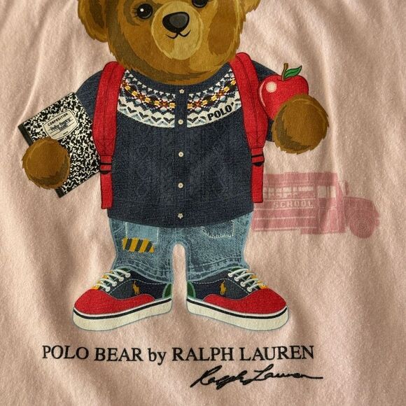 Ralph Lauren Light Pink Kids Tee with Bear Graphic - Picture 8 of 9